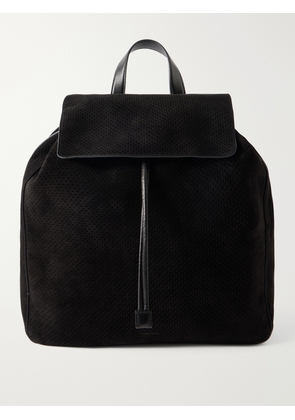 TOM FORD - T Line Leather-Trimmed Perforated Suede Backpack - Men - Black