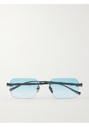 Gucci - Bamboo Square-Frame Gunmetal-Tone Sunglasses - Men - Blue