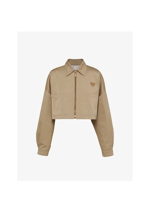 Womens Prada Brand-Plaque Cropped Regular-Fit Cotton Jacket