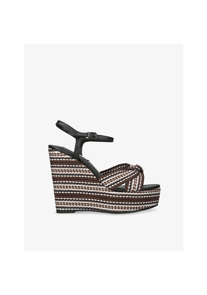 Womens Steve Madden Aztec Heeled Leather Wedge Sandals