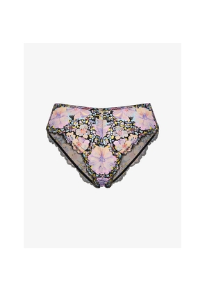 Womens Savage X Fenty Field Of Flowers Cheeky Printed-Lace Stretch-Woven Briefs