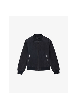 Mens The Kooples Zipped-Pocket Suede Bomber Jacket