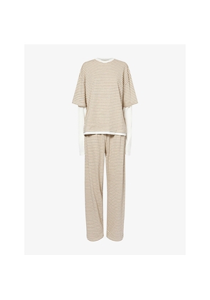 Womens Treats Striped Slub Cotton Top and Bottoms Set