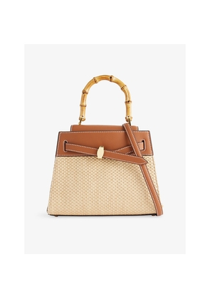 Womens Veronica Beard Dash Raffia and Leather Top-Handle Bag