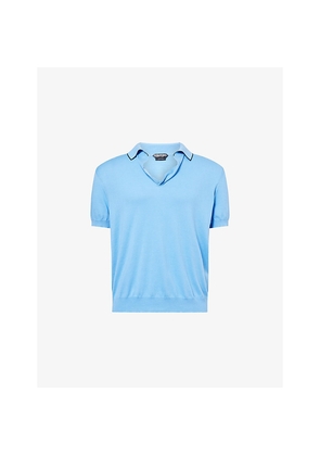 Mens Tom Ford Revere-Collar Short-Sleeve Cotton and Silk-Blend Polo Top