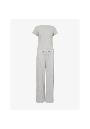 Womens Treats Embroidered-Logo Wide-Leg Stretch-Knit Top and Trousers Set