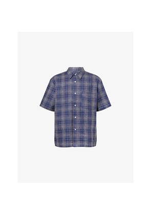 Mens Palmes Checked Short-Sleeve Cotton and Linen-Blend Shirt