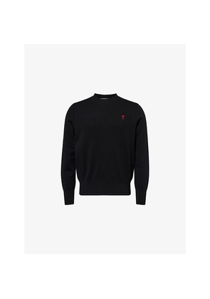 Mens Ami Paris Logo-Embroidered Crew-Neck Merino Wool Jumper