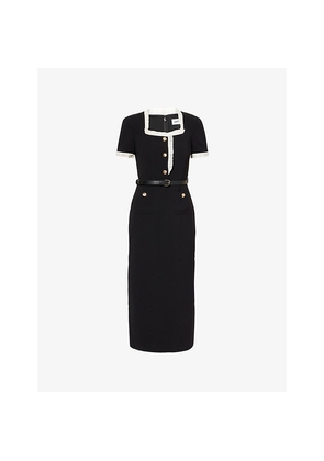 Womens Self Portrait Contrast Frill-Trim Woven Midi Dress