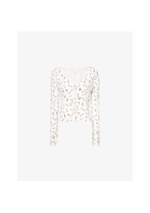 Womens We Are Tala Graphic-Pattern V-Neck Cotton Pyjama Top