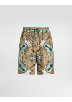 Dolce & Gabbana Cargo-print Washed Silk Twill Vanity Bermuda Shorts - Man Pants And Shorts Multicolor 48