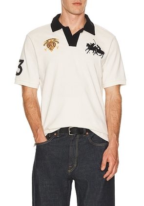 Polo Ralph Lauren Short Sleeve Jersey Knit Crest Logo Johnny Collar Polo in Nevis Polo Black - White. Size S (also in M, L, XL/1X, XXL/2X).