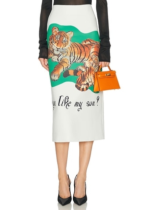 Brandon Maxwell Mercer Pencil Skirt in Tiger - Do You Like My Son - White. Size 0 (also in 4).