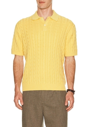 Beams Plus Knit Polo Cable in Yellow - Yellow. Size S (also in M, XL).
