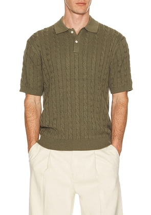 Beams Plus Knit Polo Cable in Olive - Olive. Size S (also in XL).