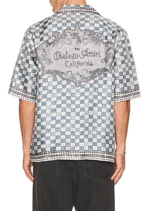 Amiri MA Checkered Bowling Shirt in Steel - Blue. Size M (also in L, S, XL/1X, XXL/2X).