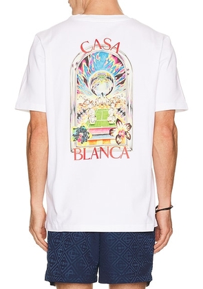 Casablanca Tennis Landscape Classic Tee in Orchid Court - White. Size L (also in XL/1X, XXL/2X).