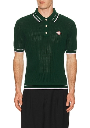 Casablanca Mock Mini Crochet Polo in Green - Black. Size L (also in XL/1X, XXL/2X).