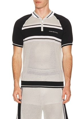 Casablanca Metallic Mesh Stripe Zip Polo in Silver & Black - Grey. Size M (also in L, XL/1X, XXL/2X).