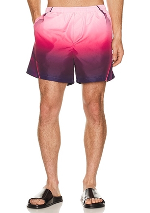 Casablanca Aubergine Gradient Printed Swim Shorts in Aubergine Gradient - Pink. Size M (also in L, XL/1X, XXL/2X).