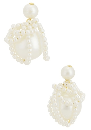 Completedworks Faux Pearl Earrings in 8k Gold Plated - White,Metallic Gold. Size all.
