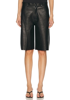 House of Dagmar Boxy Leather Short in Black - Black. Size 40 (also in 32, 34, 36, 38).