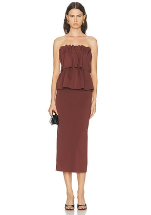 House of Dagmar Sculpted Midi Dress in Mahogany Red - Brown. Size 32 (also in 34, 36).