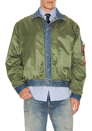 Junya Watanabe x Alpha Ma-1 Flight Jacket in Khaki & Indigo - Army. Size XL/1X (also in L, M).