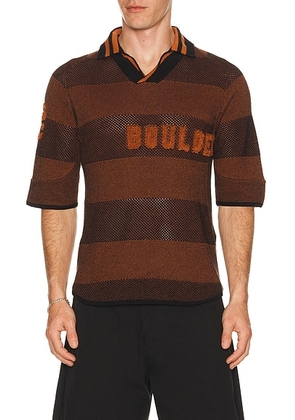 ISA BOULDER Boulder Line Polo Shirt in Rust Brown - Brown. Size S (also in L, M, XL/1X).