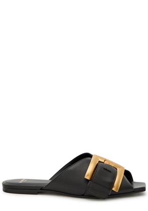 Balmain Oversized Buckle Leather Sandals - Black - 39 (IT39 / UK6)