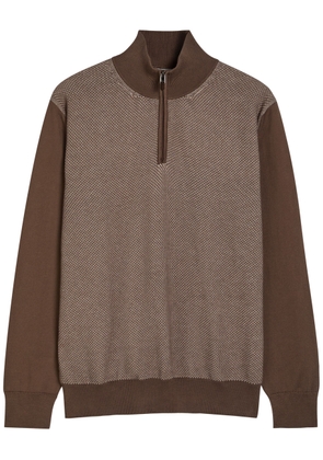 Canali Textured Half-zip Cotton Jumper - Brown - 52 (IT52 / XL)