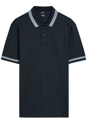 Boss Striped Trims Cotton Polo Shirt - Navy - XL