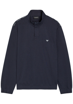 Emporio Armani Logo-embroidered Half-zip Cotton-blend Sweatshirt - Navy - L