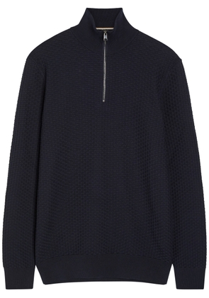 Boss Textured Half-zip Cotton Jumper - Navy - XL