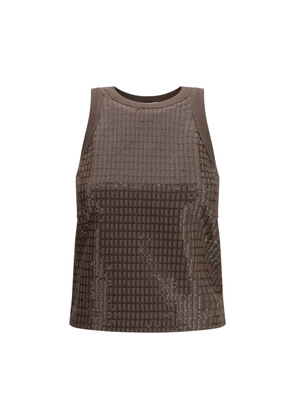 Brunello Cucinelli Brown Cotton Sleeveles T-Shirt - L