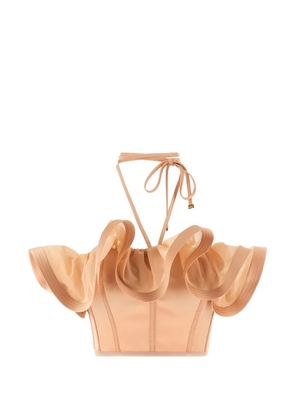 Elisabetta Franchi ruffled band bustier top - Neutrals
