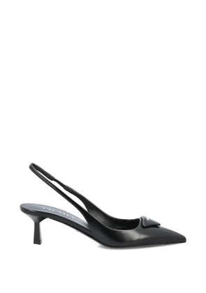 Prada 55mm triangle-logo slingback leather pumps - Black