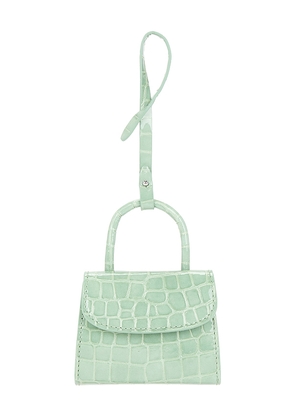 BY FAR Mini Mini Croco Embossed Card Holder in Green.