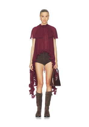 Aniye Records Heren Ruffle Top in Burgundy.