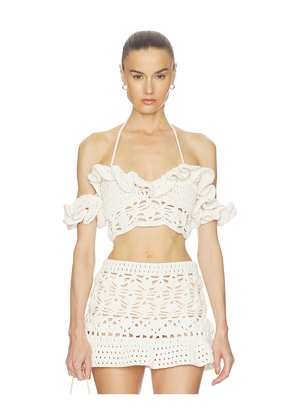 Aniye Records Mabel Ruffle Top in Cream. Size XS. Also in S, M, L.