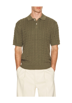 Beams Plus Knit Polo Cable in Olive. Size S. Also in L, XL.