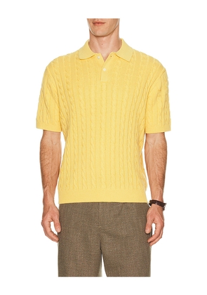 Beams Plus Knit Polo Cable in Yellow. Size S. Also in L, M, XL.