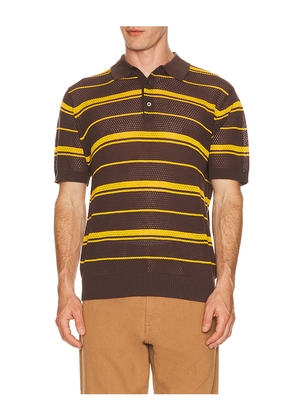 Beams Plus Mesh Polo Stripe in Brown. Size S. Also in L, M.