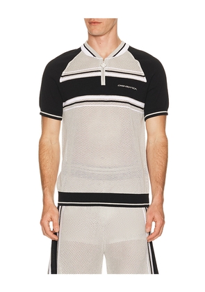 Casablanca Metallic Mesh Stripe Zip Polo in Grey. Size M. Also in L, XL/1X, XXL/2X.