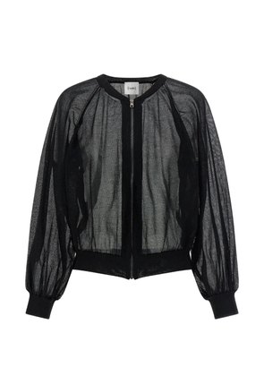 Nude semi-sheer zip-up sweater - Black