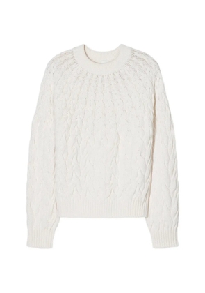 Closed crew-neck cable-knit sweater - White