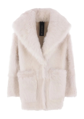 Blancha wide-collar sheerling coat - Neutrals