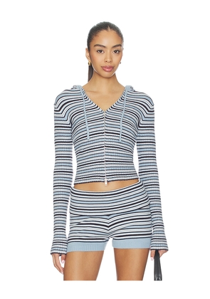 Frankies Bikinis Heritage Cloud Knit Hoodie in Baby Blue. Size S. Also in XS, M, L.