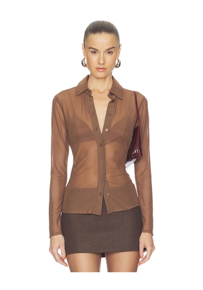Good American Mesh Button Up Top in Brown. Size XS. Also in S, M, L, XL, 1X.