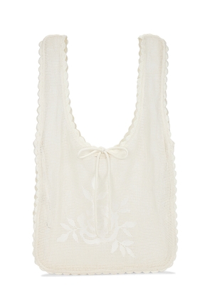 For Love & Lemons Rose Crochet Tote in White.